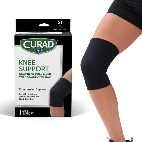 CURAD Neoprene Pull-Over Knee Support with Closed Patella, X-Large, Reduces Swelling and Fluid Retention for Mild Sprains or Strains