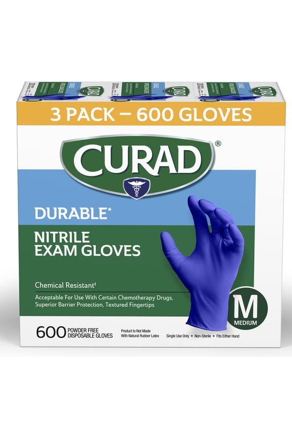 Nitrile Exam Gloves, Durable, Powder Free, Chemical Resistant, Medium, 600 Count, Color May Vary