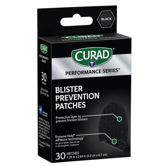 Curad Performance Series Blister Prevention Patch, 30 Count, Black