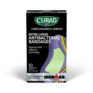 CURAD Performance Series IRONMAN Antibacterial Bandages, Assorted Colors, 2 x 4 inches, 10 Count