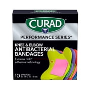 CURAD® Performance Series® Antibacterial Bandages, Elbow/Knee, 6 Assorted Colors, 3 in x 3 in, 10 Count