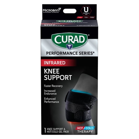 CURAD® Performance Series® Infrared Knee Support with Hot/Cold Therapy, Adjustable Elastic Knee Brace with Removable Reusable Gel Compress