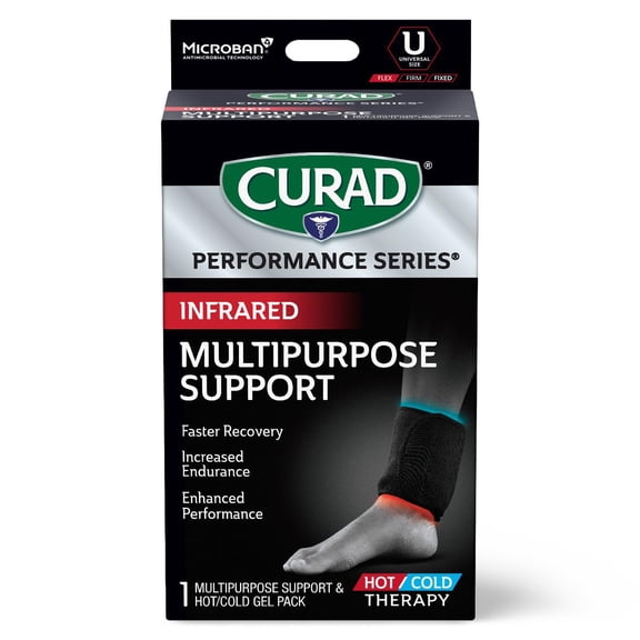 CURAD Performance Series Infrared Support with Hot/Cold Compress for Pain Management, Elastic, Adjustable Compression Support for Wrist, Ankle, or Arm, Powered by CELLIANT Technology