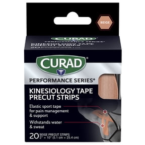 CURAD® Performance Series® Kinesiology Tape, Pain Management Technology, Sweat & Water-Resistant Athletic Tape, Beige, 2 in x 10 in, 1 Roll, 20 Strips