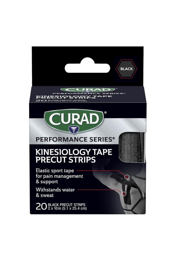 Kinesiology Tape, Performance Series, Pain Management, Sweat & Water-Resistant, Compression Support, 2 x 10 inches, 20 Strips