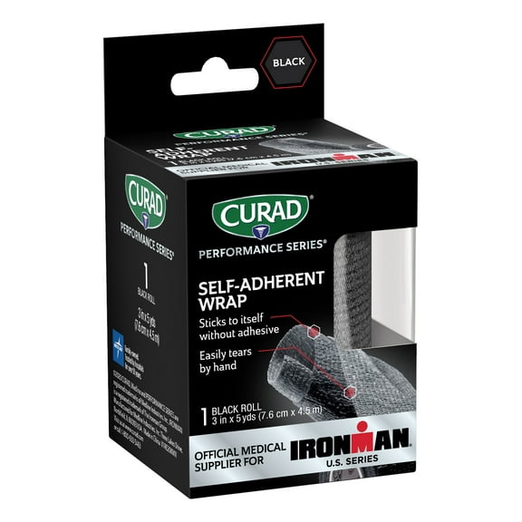 CURAD Performance Series Ironman Self-Adherent Wrap, Black, 3" x 5 Yds, 1 Roll