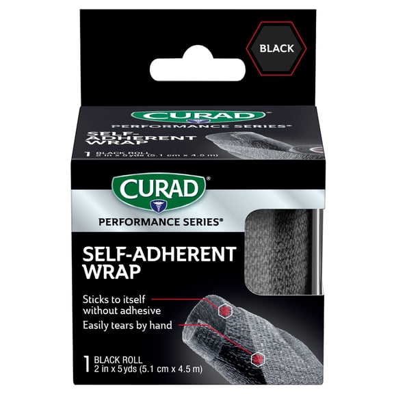 CURAD® Performance Series® Self-Adherent Wrap for Pain Management and Support, Black, 2 in x 5 yds, 1 Roll
