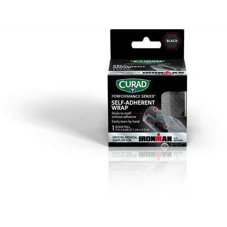 CURAD Performance Series Ironman Self-Adherent Wrap for Pain Management and Support, Black, 2" x 5 Yds, 1 Roll