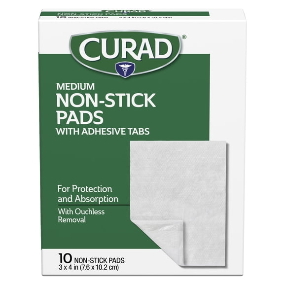 CURAD Sterile Nonstick Pads 3" x 4", Not Made From Natural Rubber Latex, Pack of 12