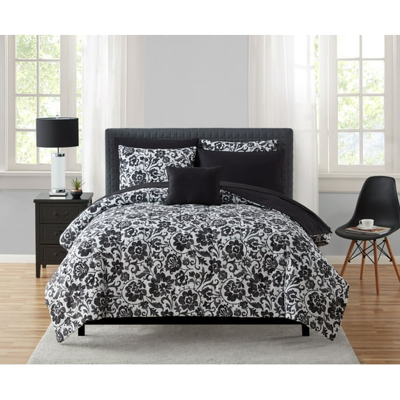 CURATED COLLECTION 12-Piece Bed in a Bag Black & White Floral, King