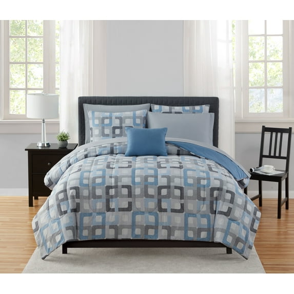 CURATED COLLECTION 12-Piece Geometric Blue and Gray Bed in a Bag, King