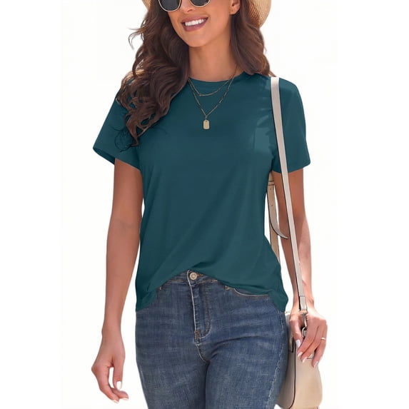 CURBODO Basic T Shirt for Women UPF50+ Sun Protection Summer Short Sleeve Tops - Solid Color Casual Loose Fit Crew Neck Plain Tee (S-2XL)