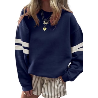 CURBODO Women's Striped Varsity Sweatshirt Oversized Long Sleeve Crewneck Pullover Fall Casual Tops
