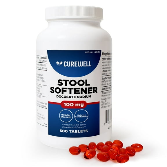 CUREWELL Stool Softener Docusate Sodium 100mg Softgels (500 Count) | Gentle Non-Stimulant Laxative for Constipation & Irregularity | Comfortable Constipation Relief Stool Softener for Men & Women
