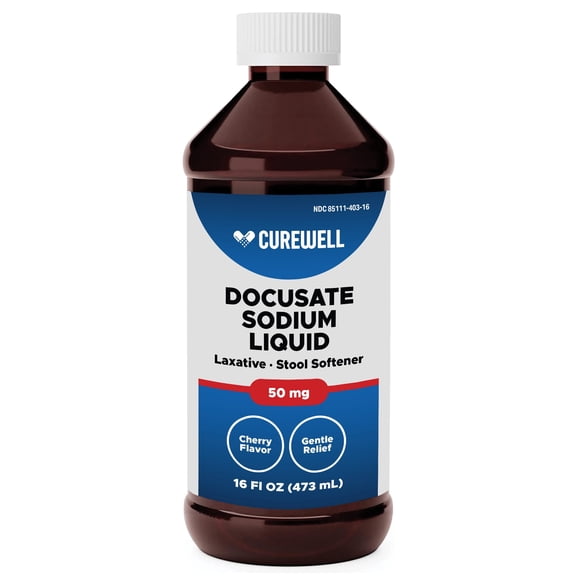CUREWELL Stool Softener Liquid with Docusate Sodium 50mg, 16 Fl Oz, Gentle Non-Stimulant Laxative for Occasional Constipation