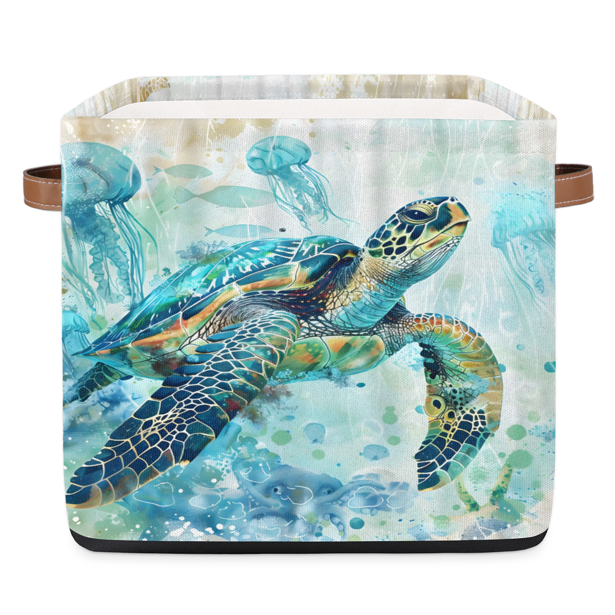CURLYOOT 13 x 13 Inch Cube Storage Bin, Blue Sea Turtle Ocean Animals ...