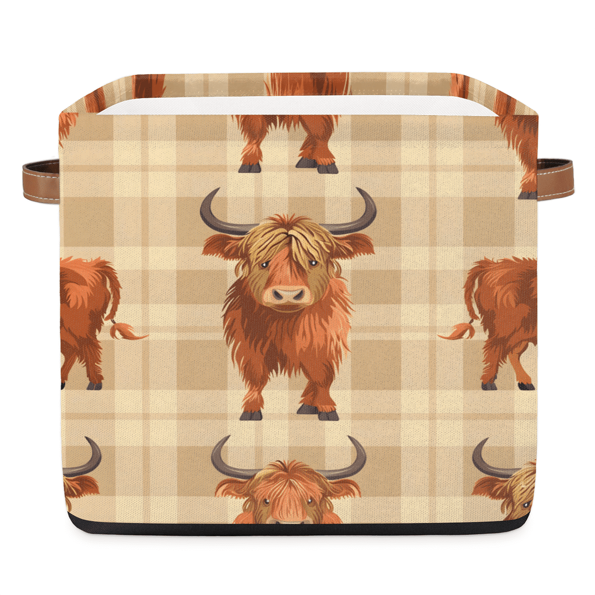 Scotland Storage Box CURLYOOT 13 x 13 Inch Cube Storage Bin, Cow Scottish Highland Fabric ...