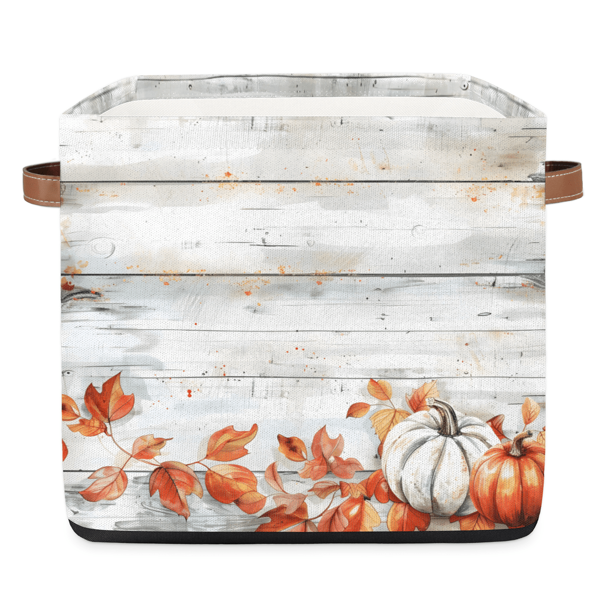 Fall Box Storage CURLYOOT 13 x 13 Inch Cube Storage Bin, Fall Pumpkins Leaves Wooden ...