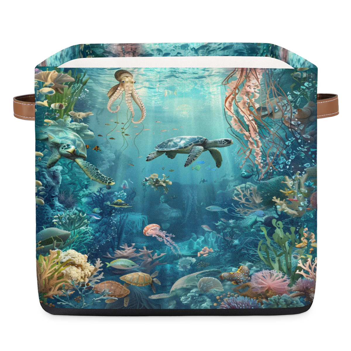 CURLYOOT 13 x 13 Inch Cube Storage Bin, Sea Turtle Blue Ocean Animal ...