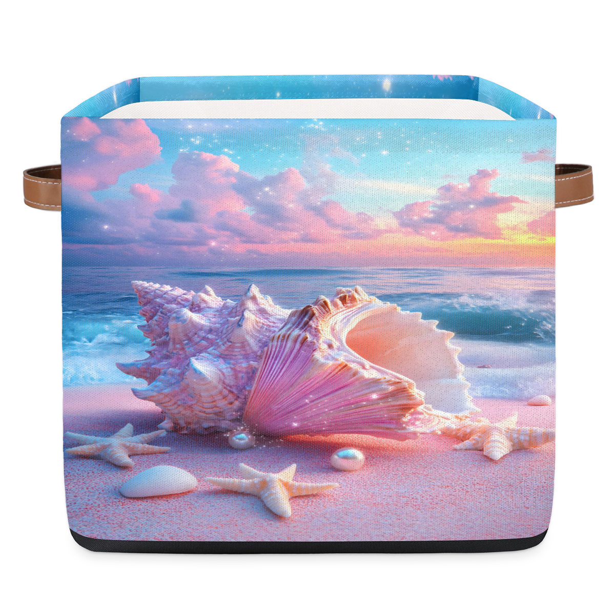 CURLYOOT 13 x 13 Inch Cube Storage Bin, Seashell Starfish Shell Fabric ...