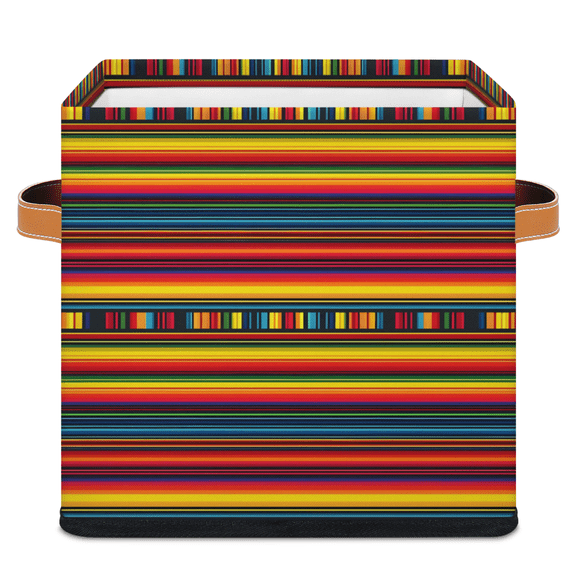 CURLYOOT Abstract Cube Storage Bin 11 Inch Fabric Storage Cube for Shelves Decorative Rainbow Stripes Foldable Basket with Leather Handle for Closet Shelves Organizer