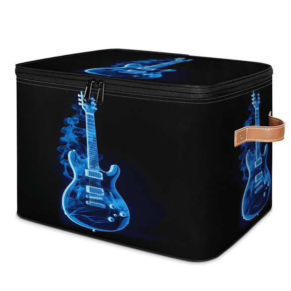 CURLYOOT Abstract Electric Guitar Storage Bin with Zipper Lid, Fabric Decorative Lidded Storage Baskets Boxes, Foldable Organizer Container Basket for Bedroom Closet Shelf