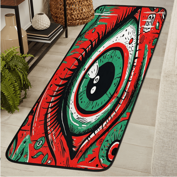 CURLYOOT Abstract Eyes Runner Rug 2'x6' Washable Kitchen Runner Rug Indoor Non Slip Laundry Rugs Hippie Ethnic Floor Carpet for Hallway Kitchen Entryway Bedroom Living Room
