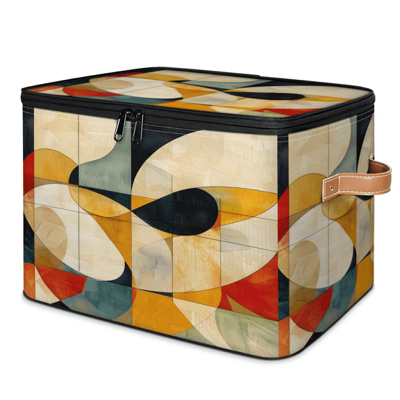 CURLYOOT Abstract Fabric Storage Bins with Lids, Art Foldable Storage Boxes Washable Storage Cube, Closet Bedroom Home Organizer Containers with PU Leather Handles