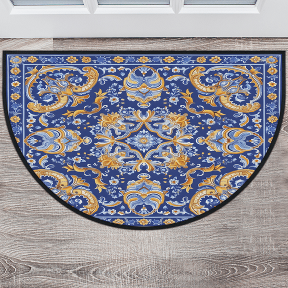CURLYOOT Abstract Floral Boho Half Round Door Mat 24'' x 36'', Indoor Outdoor Entrance Rug, Semi Circular Area Rug, Non Slip Washable Absorbent Doormat, Laundry Room Rug