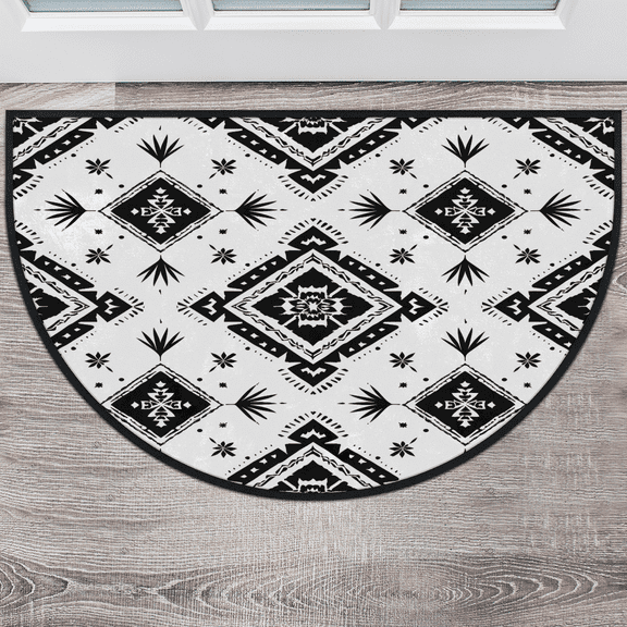 CURLYOOT Abstract Geometric Half Round Door Mat, Indoor Outdoor Entrance Rug, Black White Semi Circular Area Rug, Non Slip Washable Absorbent Doormat, Laundry Room Rug 40'' x 63''