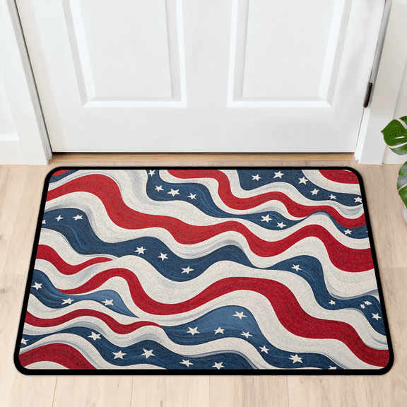 CURLYOOT Abstract Geometric Indoor Doormat, Non-Slip Absorbent Door Mat 24" x 16", American flag Entrance Floor Mat Washable Entry Doormats for Entryway Front Back Door