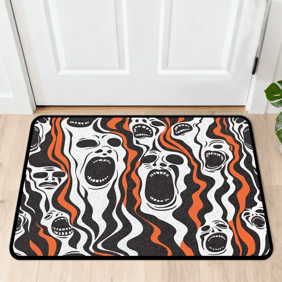 CURLYOOT Abstract Ghost Front Door Mat, Washable Non-Slip Spooky Halloween Door Mat, Indoor Outdoor Floor Mats Absorbent Welcome Doormat for Entrance 20" x 30"