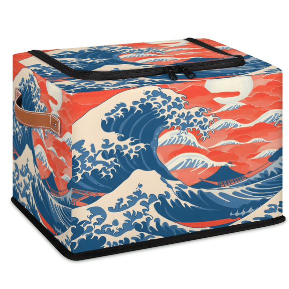 CURLYOOT Abstract Landscape Storage Bin With Zipper Lid, Foldable Clothes Organizer Lidded Storage Baskets, Rectangular Box Closet Shelf Organizer