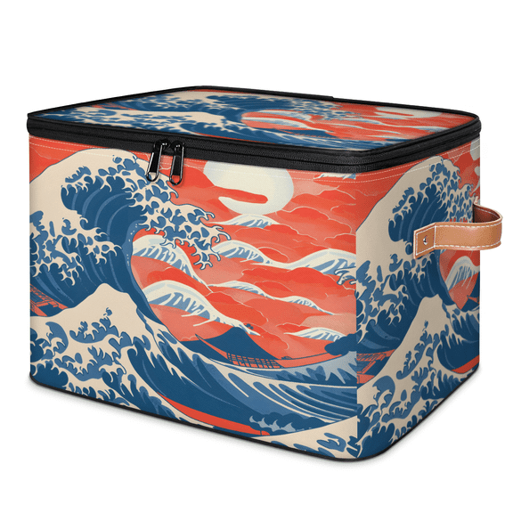 CURLYOOT Abstract Landscape Storage Bins with Lid, Decorative Fabric Storage Boxes, Foldable Closet Shelf Organizer Baskets for Bedroom, Living Room, Home