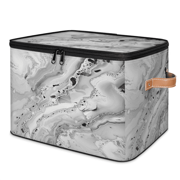 CURLYOOT Abstract Marble Fabric Storage Bins with Lids, Ink Art Foldable Storage Boxes Washable Storage Cube, Closet Bedroom Home Organizer Containers with PU Leather Handles