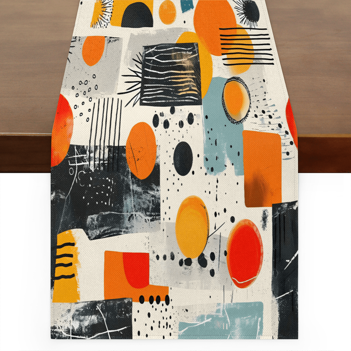 CURLYOOT Abstract Modern Geometric Linen Table Runner 60 Inches Long ...