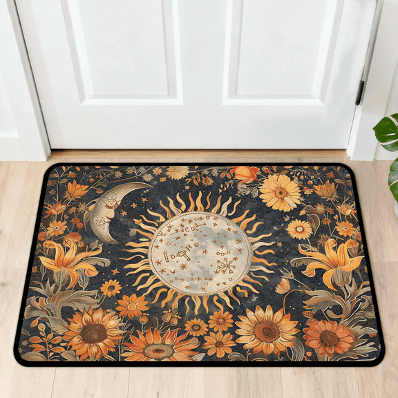 CURLYOOT Abstract Moon Boho Plant Front Door Mat, Washable Non-Slip Door Mat, Indoor Outdoor Floor Mats Absorbent Welcome Doormat for Entrance 20" x 30"