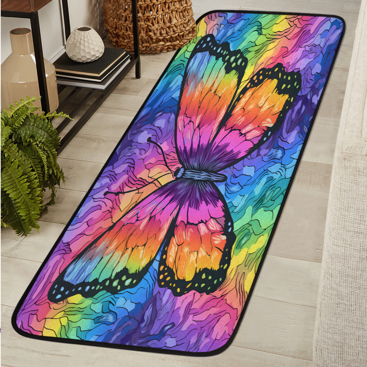 Naturestep Rug Butterfly CURLYOOT Abstract Rainbow Butterfly Runner Rug 2'x6' Washable Kitchen ...
