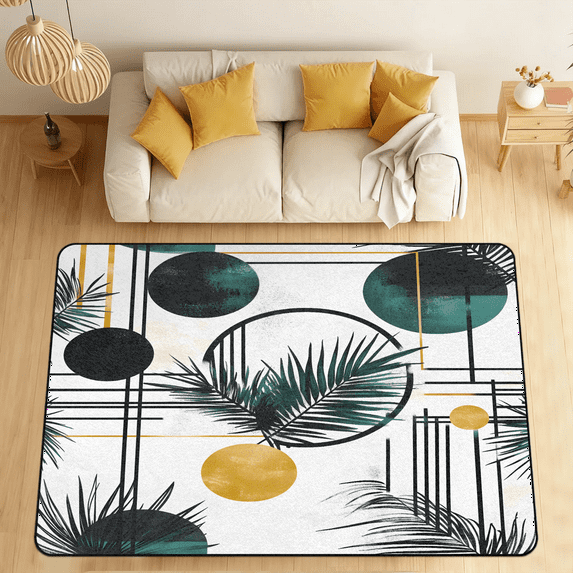 CURLYOOT Abstract Tropical Plant Area Rugs for Living Room Bedroom, 4' 10" x 6' 8" Washable Rug, Floor Carpet with Non Slip Backing for Dining Room Indoor