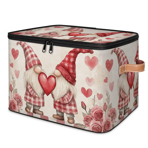 CURLYOOT Adorable Valentines Day Gnomes with Heart Storage Bins with Lid, Decorative Fabric Storage Boxes, Foldable Closet Shelf Organizer Baskets for Bedroom, Living Room, Home