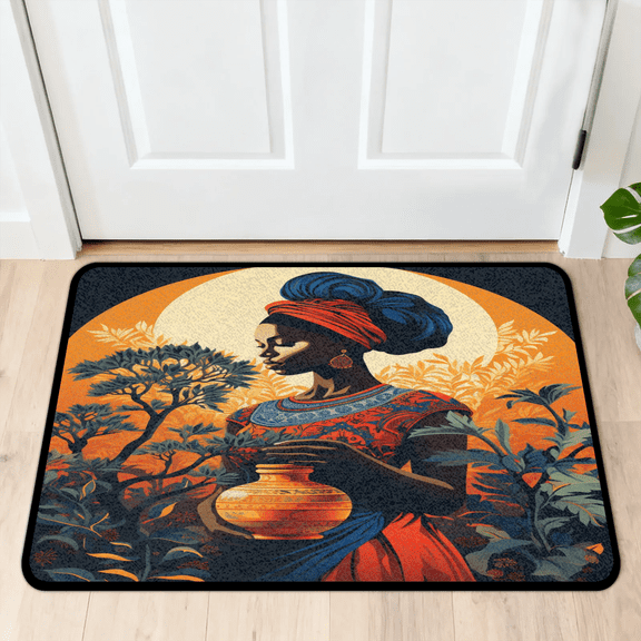 CURLYOOT African American Black Women Front Door Mat, Washable Non-Slip Door Mat, Indoor Outdoor Floor Mats Absorbent Welcome Doormat for Entrance 20" x 30"
