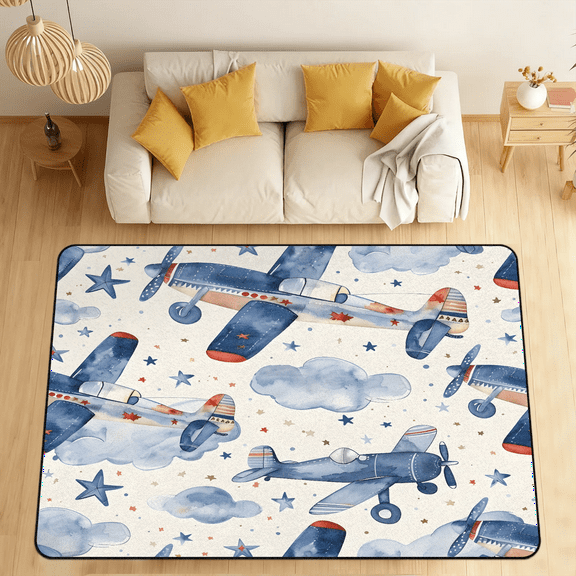 CURLYOOT Airplane Area Rugs 5'x7' Washable Rug Large Living Room Rug Non Slip Aircraft Indoor Floor Carpet for Dining Room Bedroom Home