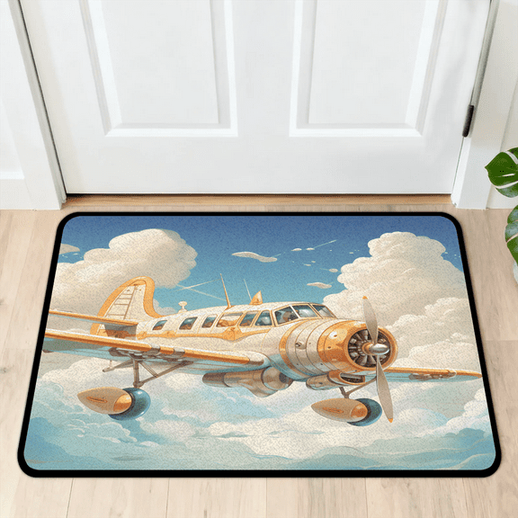 CURLYOOT Airplane Sky Indoor Doormat, Non-Slip Absorbent Door Mat 24" x 16", Entrance Floor Mat Washable Entry Doormats for Entryway Front Back Door