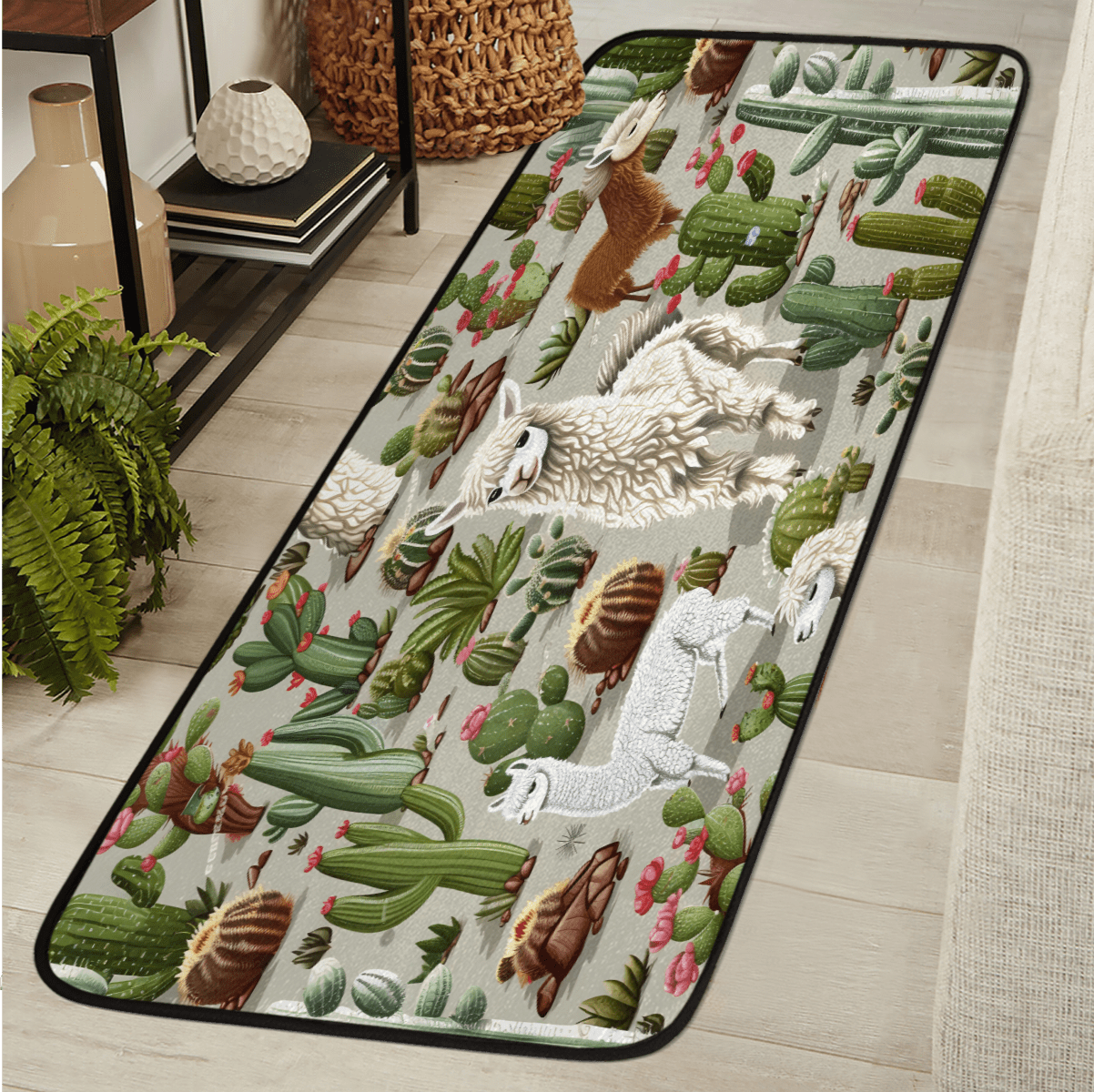 CURLYOOT Alpaca Cactus Runner Rug 2'x6' Washable Kitchen Runner Rug ...
