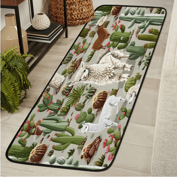 CURLYOOT Alpaca Cactus Runner Rug 2'x6' Washable Kitchen Runner Rug Indoor Non Slip Laundry Rugs Cute Llama Floor Carpet for Hallway Kitchen Entryway Bedroom Living Room