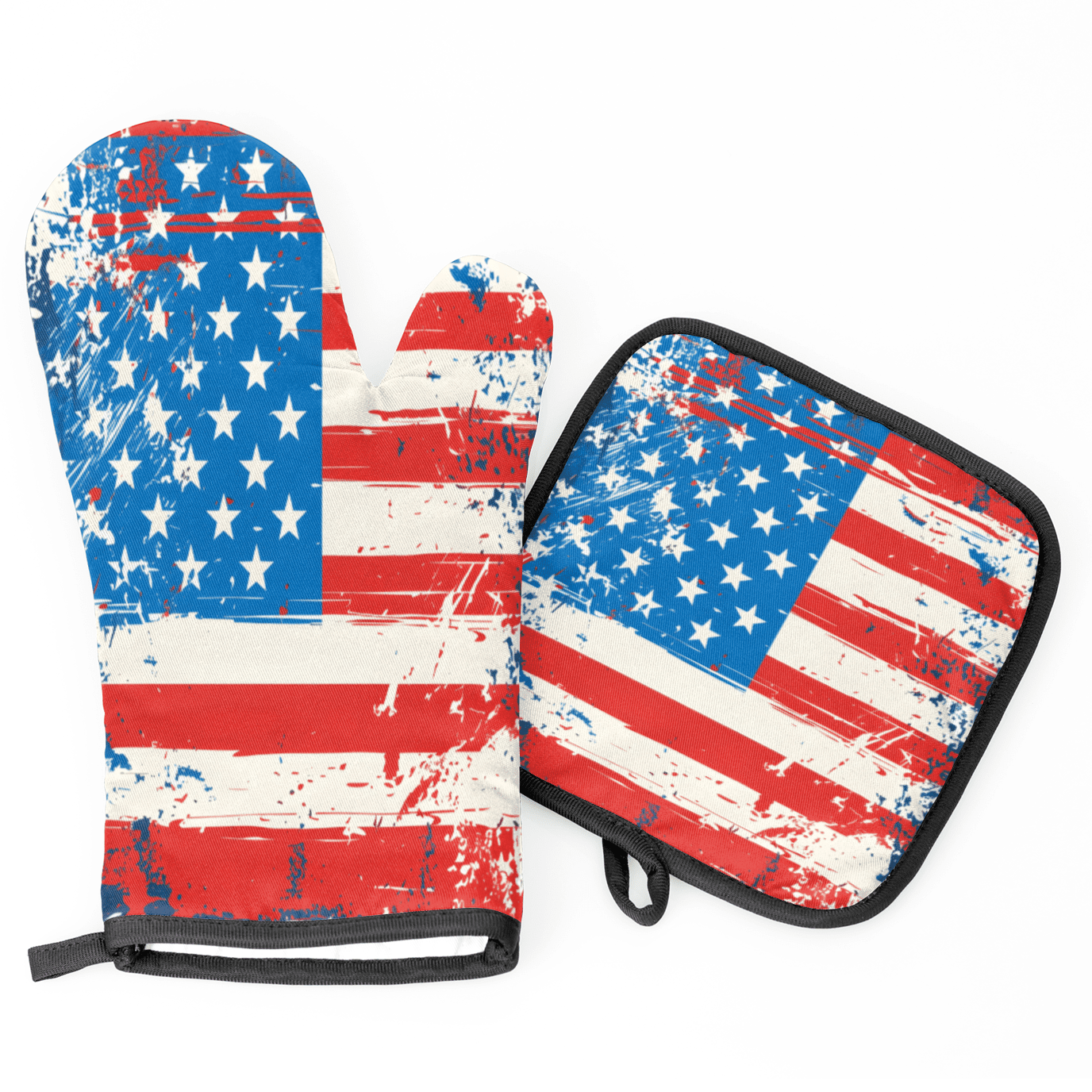 CURLYOOT American Flag Oven Mitts and Pot Holders Sets of 2, Non-Slip Washable 4 of July Independence Day Hot Pads and Oven Gloves for Kitchen Cooking Baking