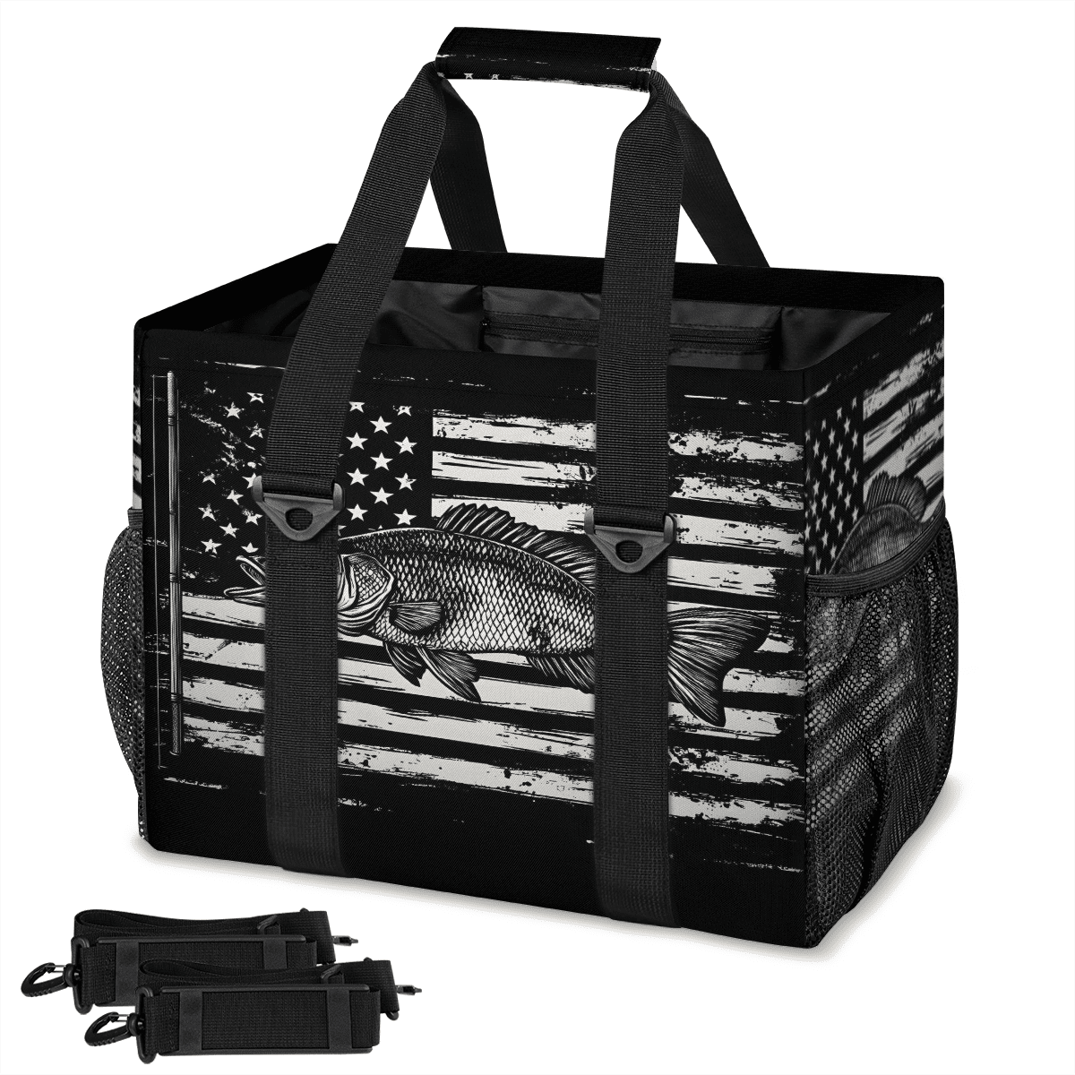 Wavy Fishy CURLYOOT American Flag Reusable Grocery Bag, Large Shopping Tote with ...
