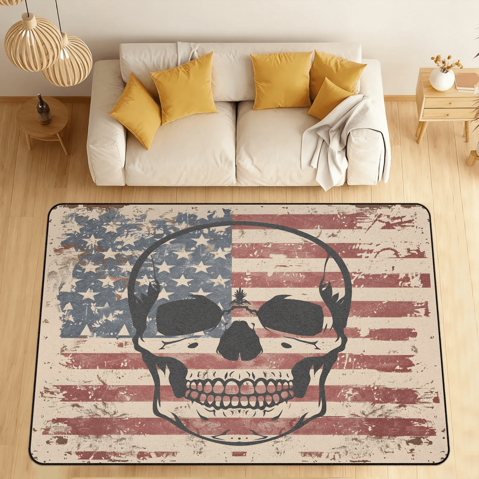 CURLYOOT American Flag Skull Skeleton Area Rugs 5'x7' Washable Rug ...