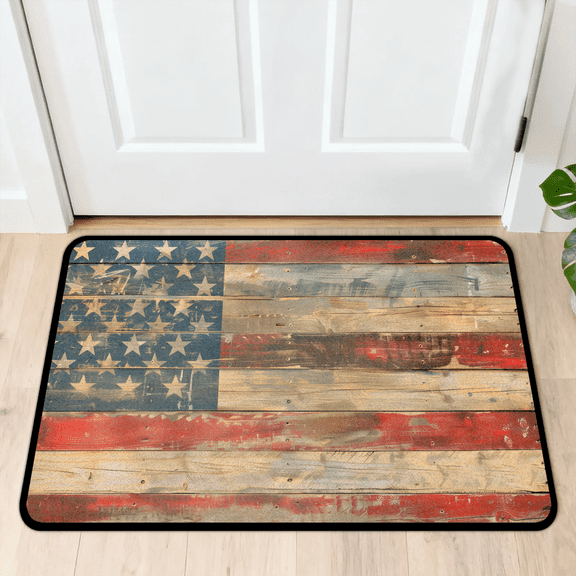 CURLYOOT American Flag Vintage Indoor Doormat, Non-Slip Absorbent Door Mat 24" x 16", Entrance Floor Mat Washable Entry Doormats for Entryway Front Back Door