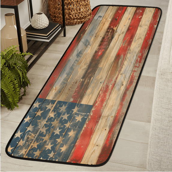 CURLYOOT American Flag Vintage Runner Rug 2'x6' Washable Kitchen Runner Rug Indoor Non Slip Laundry Rugs Floor Carpet for Hallway Kitchen Entryway Bedroom Living Room